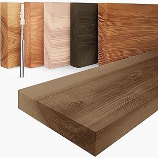LAMO Manufaktur Étagère Flottante Murale Bois avec Fixation Invisible | Étagère 100 cm Largeur pour Salon, Cuisine, Bureau | Couleur : Noisette, Bord : Droit | Bois Massif, Design Moderne