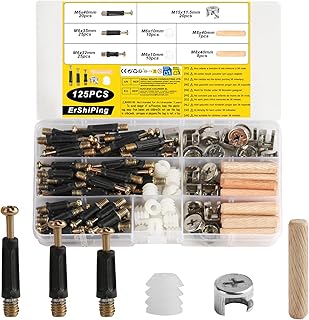 125 Pcs 3 in 1 Excentrique Connecteur Meubles, Comprenant Boulons Raccords de Came Connecteur de Meuble, Goujons à Visser Chevilles en Bois,écrous Boulon Connexion de Panneaux pour Placard Armoires
