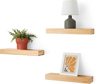 Amazon Basics Lot de 3 étagères murales flottantes en Bois, Pin, 40,1 x 12,7 x 4,6 cm
