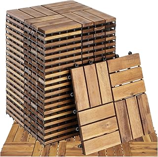 tectake® Lot de 20 Dalles clipsables exterieur Caillebotis exterieur Dalle Bois Résistant aux intempéries pour Revêtement de sol extérieur Terrasse Balcon Veranda Abri de jardin Dalle spa