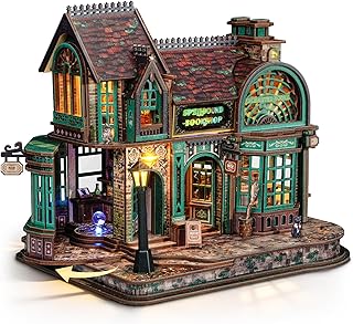 FUNPOLA Puzzle 3D en Bois Librairie Magique avec lumières LED – Kit Miniature DIY, Spellbound Bookshop, décoration Maison, Cadeau créatif pour Adultes et Adolescents
