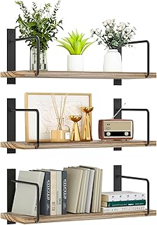 Etagere Murale Bois Lot de 3, Rustique Étagères Salle de Bain, Décoration et Rangement Tablettes Flottantes pour Salon, Cuisine, Chambre, Bureau (Couleur Naturelle)