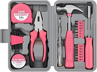 Pink Tool Box Kit – Basic Small Home Tools Set, Combination Storage Box with All-Purpose Tools | DIY and Repair Asentials for Home Garage, Girls Teens Adults, Compact Handy Organizer, Household