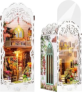 Shrike Kit Booknook Créatif pour Adultes – Maison de Poupée DIY en Bois 3D avec Éclairage LED, Puzzle Miniature Artisanal (Jardin Booknook)​