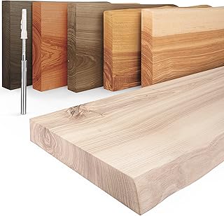 LAMO Manufaktur Étagère Flottante Murale Bois avec Fixation Invisible | Étagère 160 cm Largeur pour Salon, Bureau | Couleur: Brut, Bord: Naturel | Bois Massif, Design Moderne, Effet Flottant