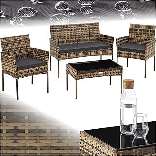 tectake® Ensemble Salon de Jardin Exterieur en Résine tressée Canapé 2 Places 2 Fauteuil Salon et 1 Table de Jardin, Coussins Inclus, Mobilier de Jardin pour Amenagement Balcon Terrasse Veranda