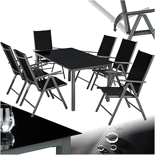 TecTake® Salon de Jardin Extérieur en Aluminium - 6 Fauteuils Inclinables Pliables, 1 Table - Facile d