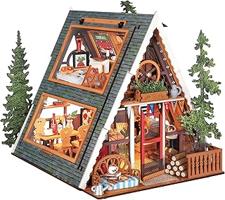 Rolife Maison de Poupée Cabane A-Frame Modèle en Bois Kit de Miniature Maison de Guérison Naturelle Cabane de Forêt Féérique Décoration de Maison Cadeau Créatif pour Adultes