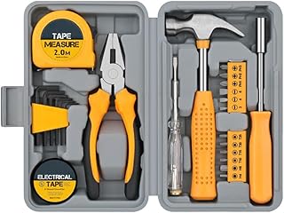 24 PCS Tool Set General Household Hand Kit, Household DIY Tool Kit for Women, Mini Tool Box Set of Starter Basic Ladies Tools for Home Office Maintenance and Repair, Yellow