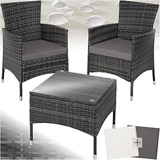 tectake® Ensemble Salon de Jardin Extérieur en Poly Rotin 2 Personnes Ensemble Fauteuil Salon et Table de Jardin, Coussins Amovibles Inclus, Mobilier de Jardin pour Amenagement Balcon Terrasse