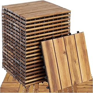 tectake® Lot de 20 Dalles clipsables exterieur Caillebotis exterieur Dalle Bois Résistant aux intempéries pour Revêtement de sol extérieur Terrasse Balcon Veranda Abri de jardin Spa
