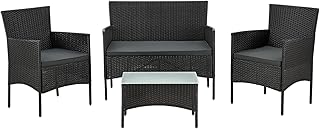 Juskys Ensemble de Meubles en polyrotin Fort Myers 4 Personnes avec canapé 2 Places, 2 chaises, Table et Coussins d